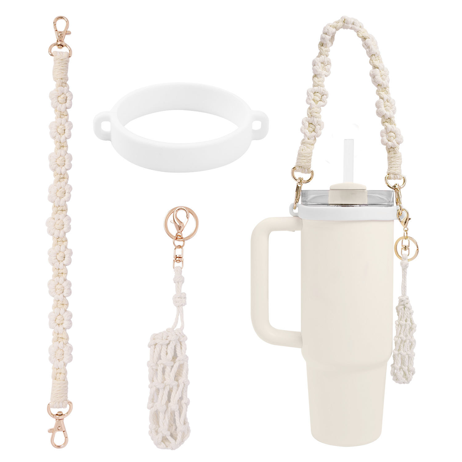 Stanley Cup Lanyard Handwoven Flower Pattern Insulated Cup Rope for Women