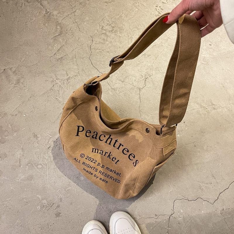Letter canvas bag women's 2022 new tote bag student class crossbody bag large capacity single shoulder bag