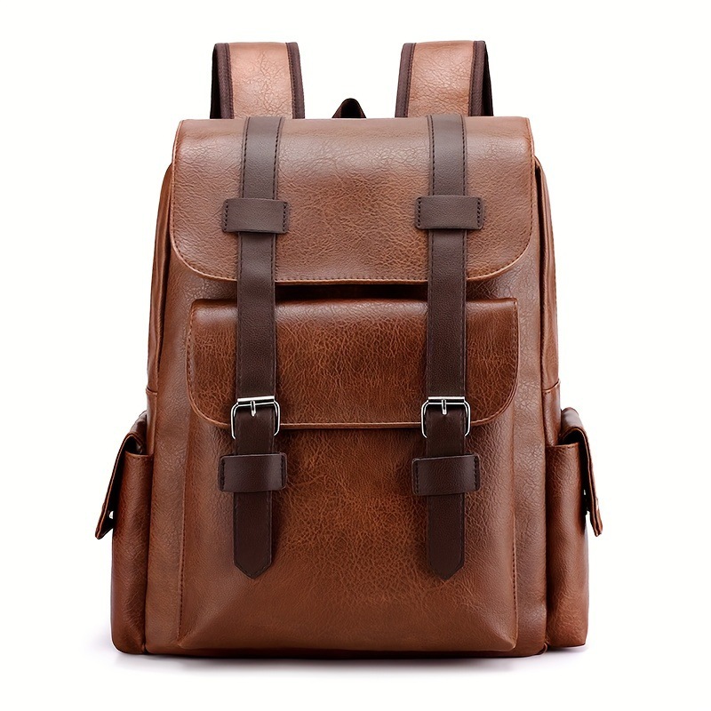Business double-shoulder bag women and men simple soft PU laptop bag new travel large capacity backpack