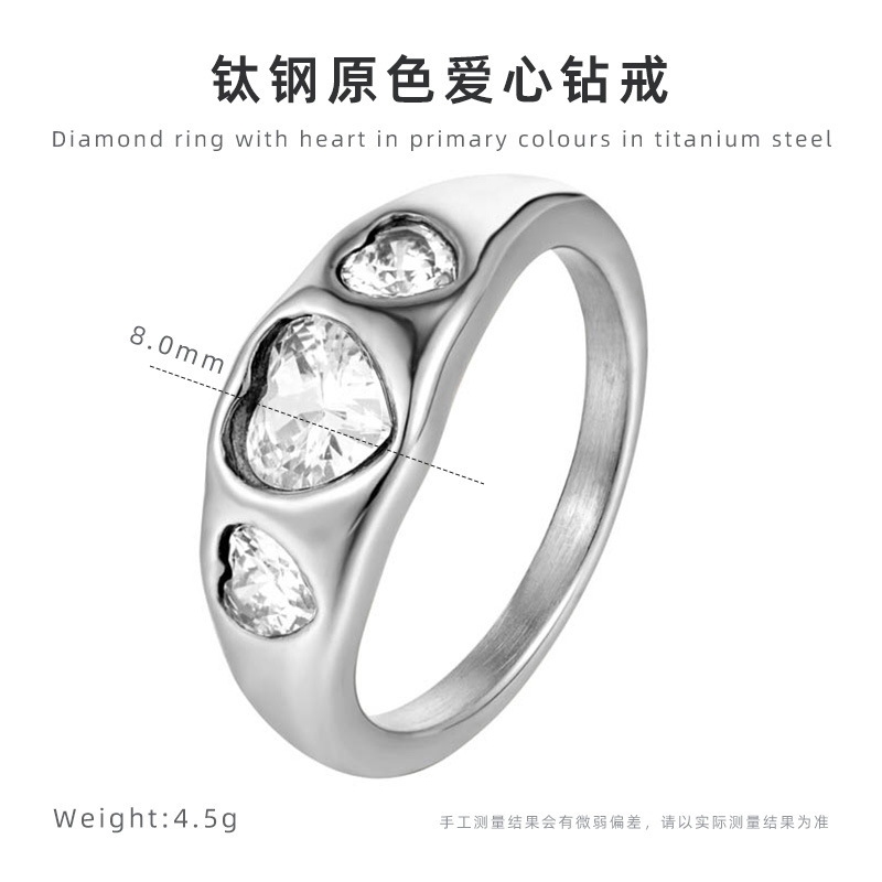 Love Zirconia Ring for Women, Niche Ring, Titanium Steel Electroplated 18K Gold Jewelry