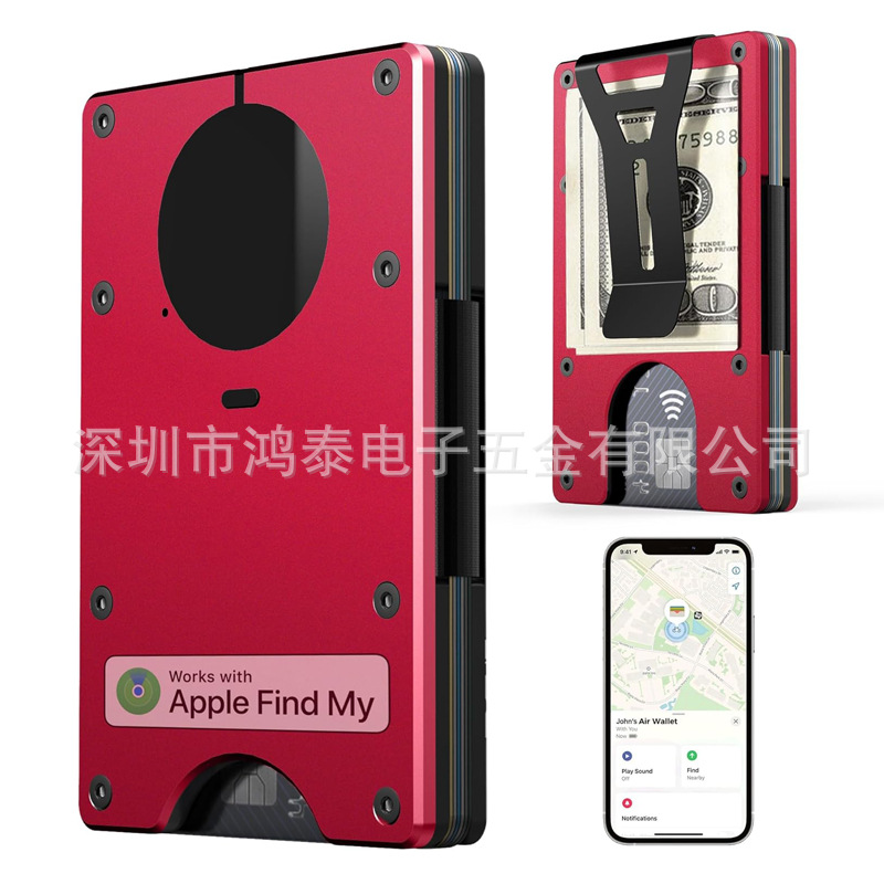 AirTag metal money clip with built-in Apple Airtag chip, trackable wallet, supports RFID blocking function