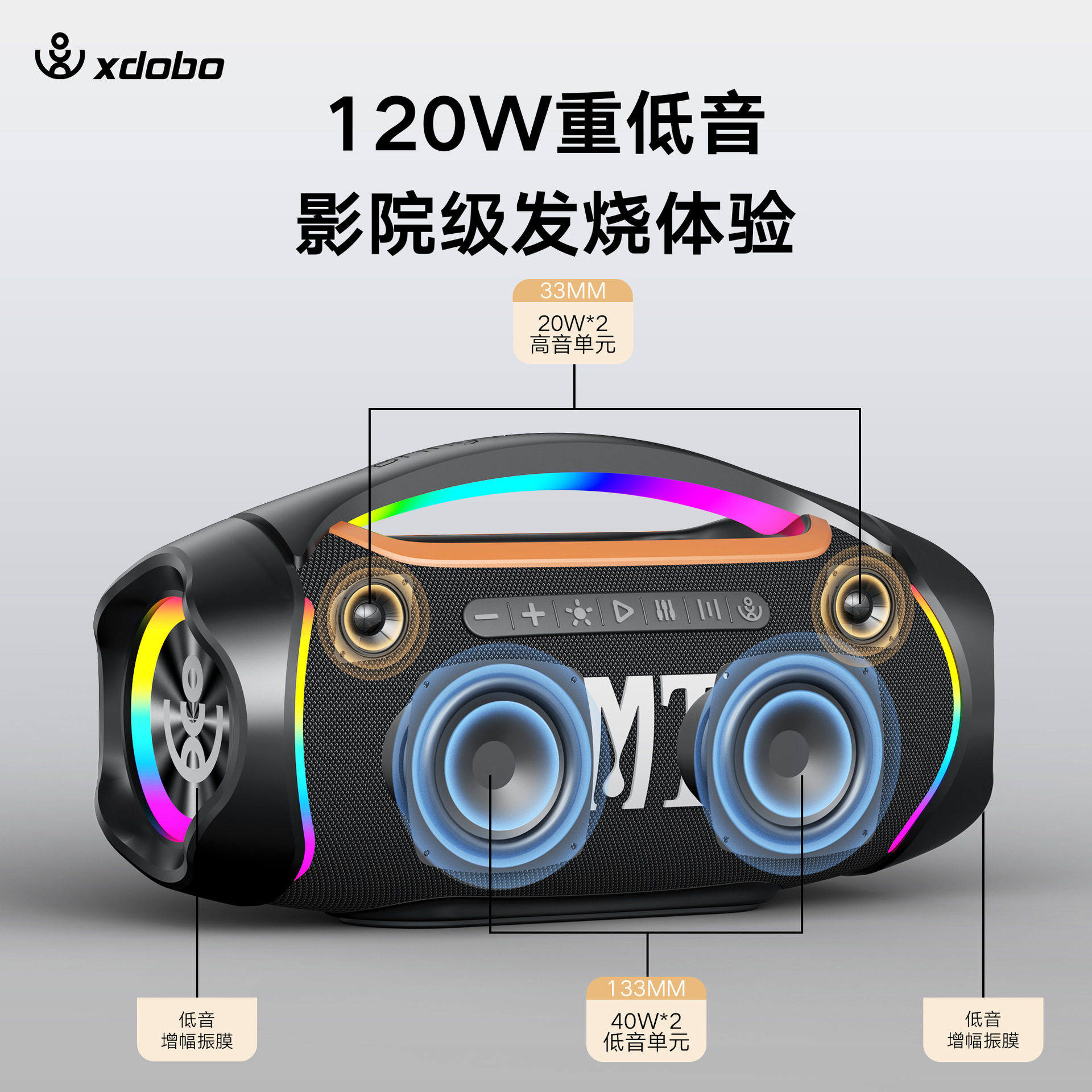 Xiduobao Boom ii Outdoor Plug-in Card Bluetooth Audio Bass Portable TWS Wireless Audio 120W
