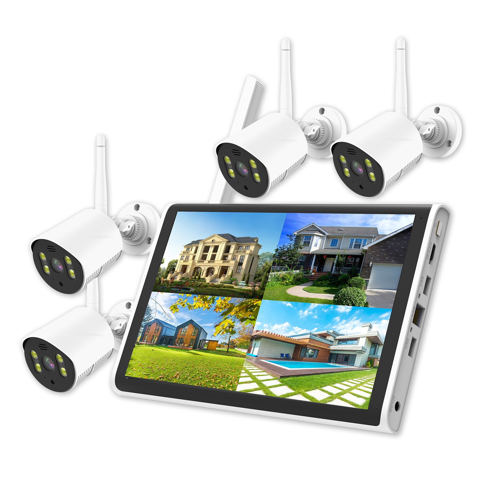 Wireless Surveillance NVR with Screen Kit 10.1 Inch Large Screen Waterproof icsee Camera CCTV Package