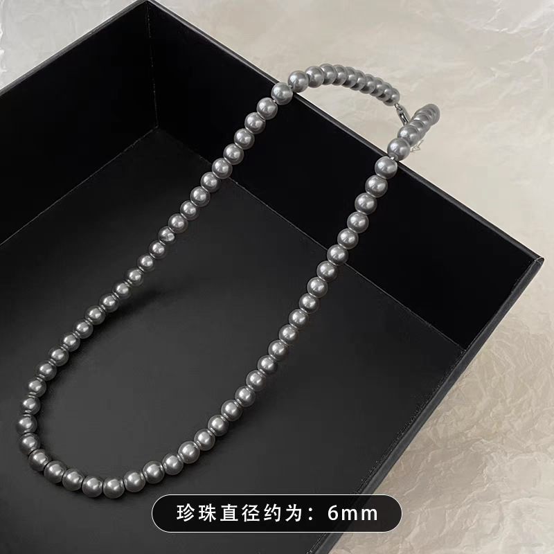 Swarovski Multi-Ma Silver-Gray Pearl Necklace for Women, Clavicle Chain, Layered Hoodie Chain, Women's Clavicle Chain
