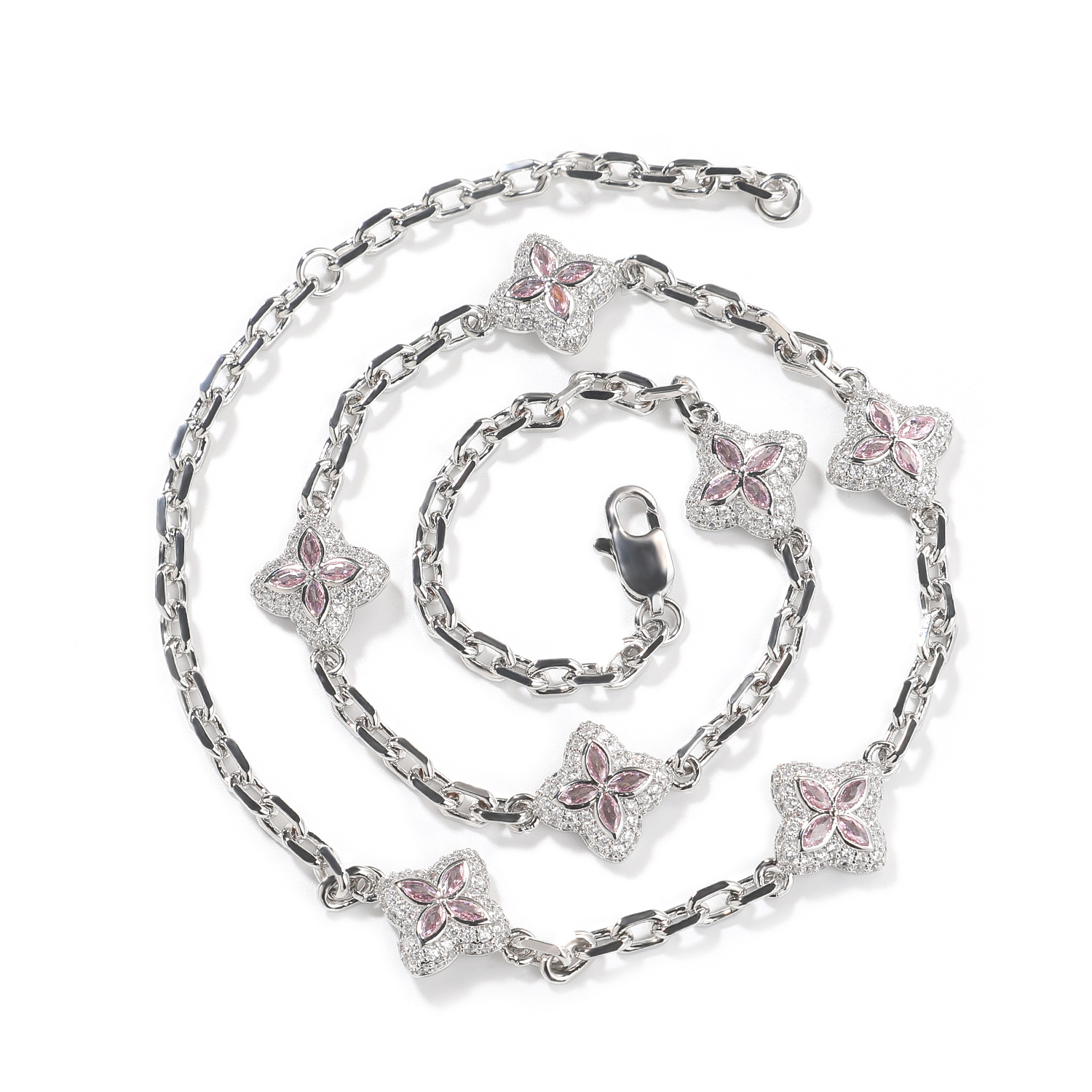 Hip Hop Full Diamond Four-Leaf Clover Bracelet Unisex Necklace Four-Leaf Clover Necklace