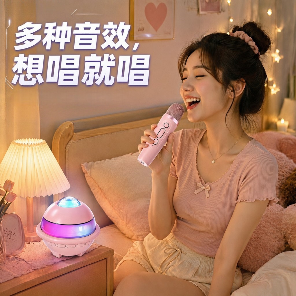 Bluetooth speaker subwoofer projection atmosphere light mini convenient card K-song home wireless microphone Bluetooth speaker