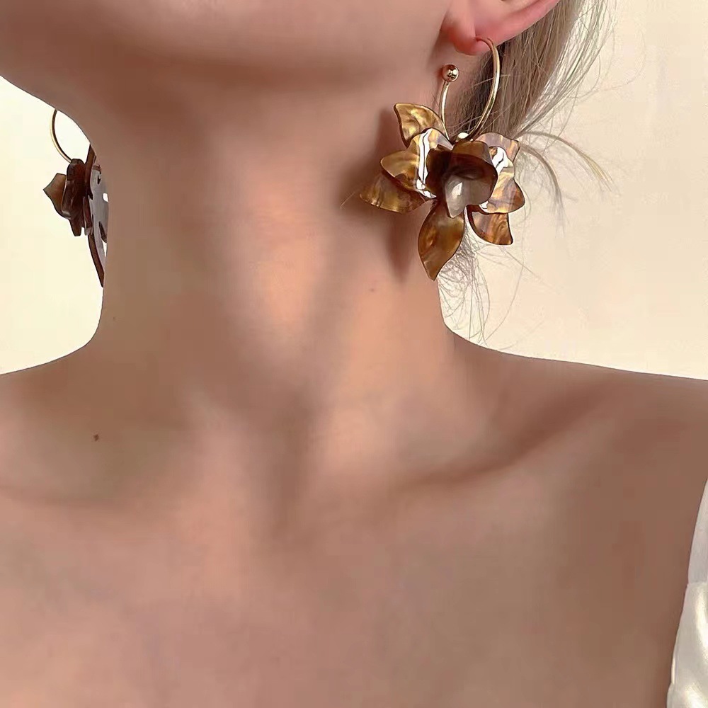 Gardenia White Coffee Flower Earrings Niche Exaggerated Petal Ear Accessories