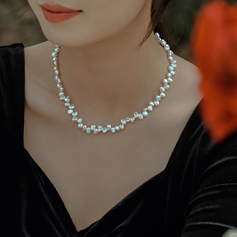 Baroque natural freshwater pearl necklace women irregular shape bracelet clavicle chain baroque pearl loose beads