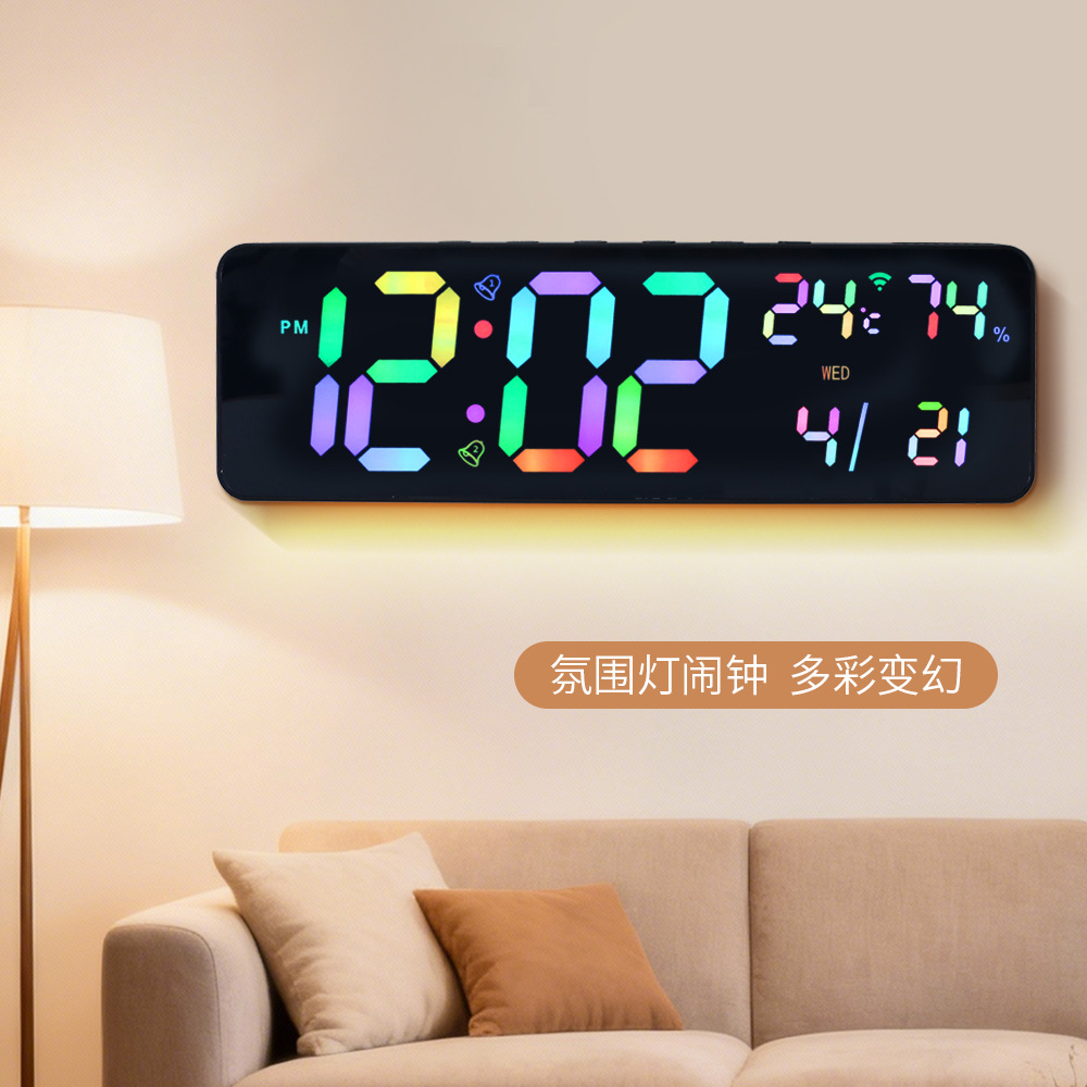 Digital Wall Clock Auto Time Bluetooth Smart Light Sensor Snooze Alarm Countdown Electronic Calendar Clock RGB Clock