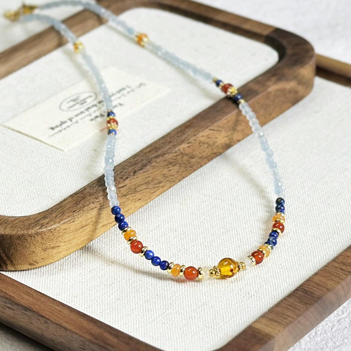 Original Design Extended Sweater Chain Black Spinel Agate Beaded Necklace Crystal Freshwater Pearl Lapis Lazuli Necklace