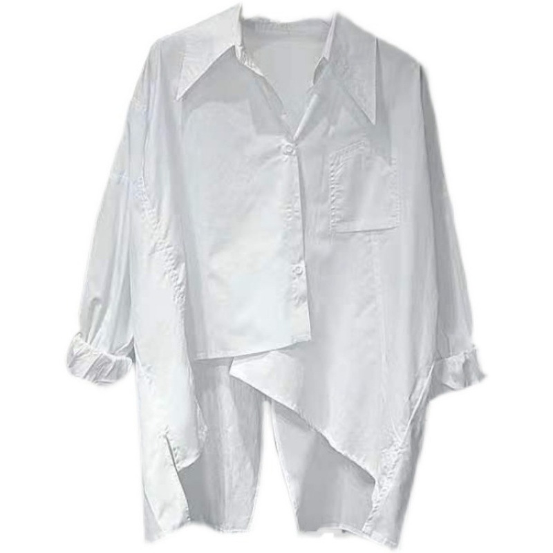 2023 Spring/Autumn New Thin Loose Back Slit Long Sleeve Irregular Shirt Women