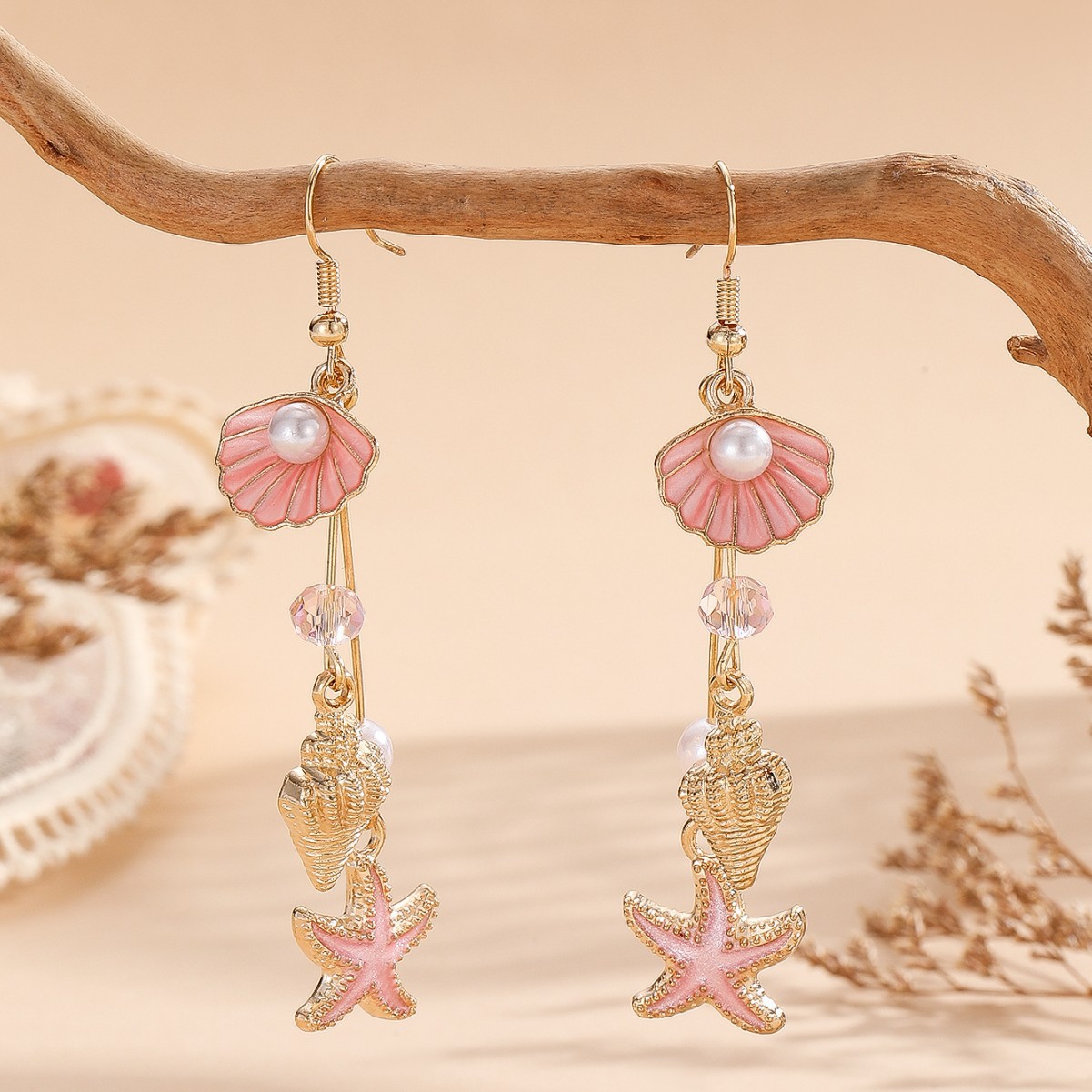 Ocean Style Pearl Starfish Shell Pendant Earrings Simple Turquoise Earrings Women