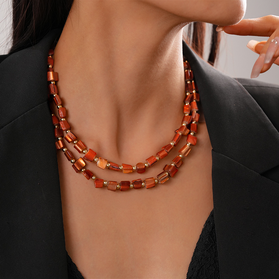 Irregular Double-Layer Imitation Shell Beaded Necklace Vacation Style for Women