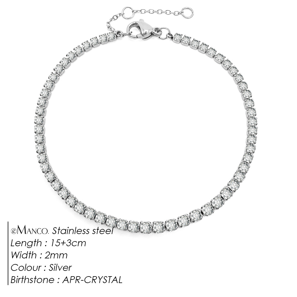 eManco Simple Birthstone Single Row Diamond Bracelet Round Zircon Tennis Chain Bracelet Hand Jewelry