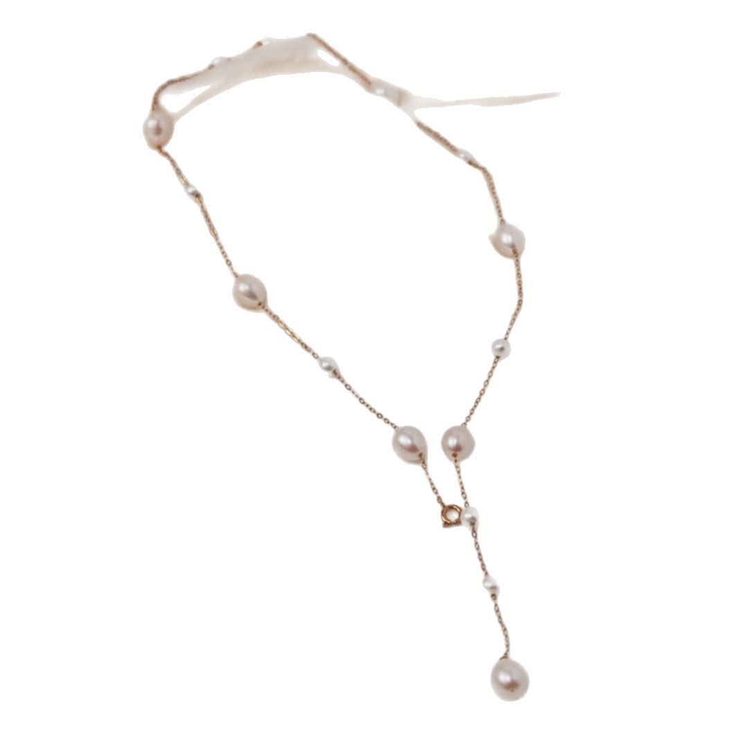 Natural Pearl Starry Sky Necklace Women Staggered Size Beads Spaced Pendant Sweater Chain