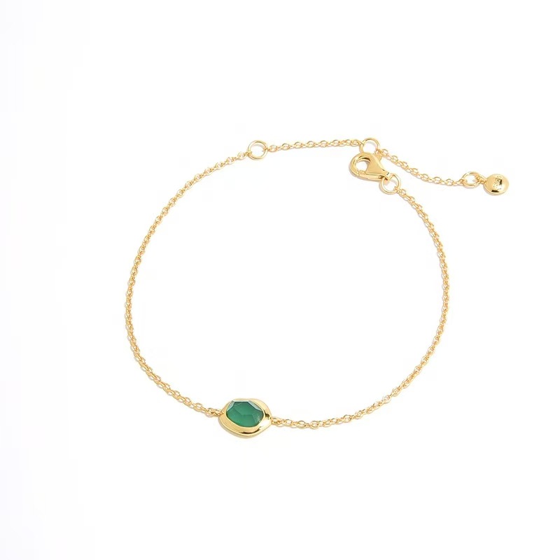 Monica S925 Silver Gold-Plated Flowing Light Exquisite Natural Green Agate Aquamarine Niche Summer Bracelet