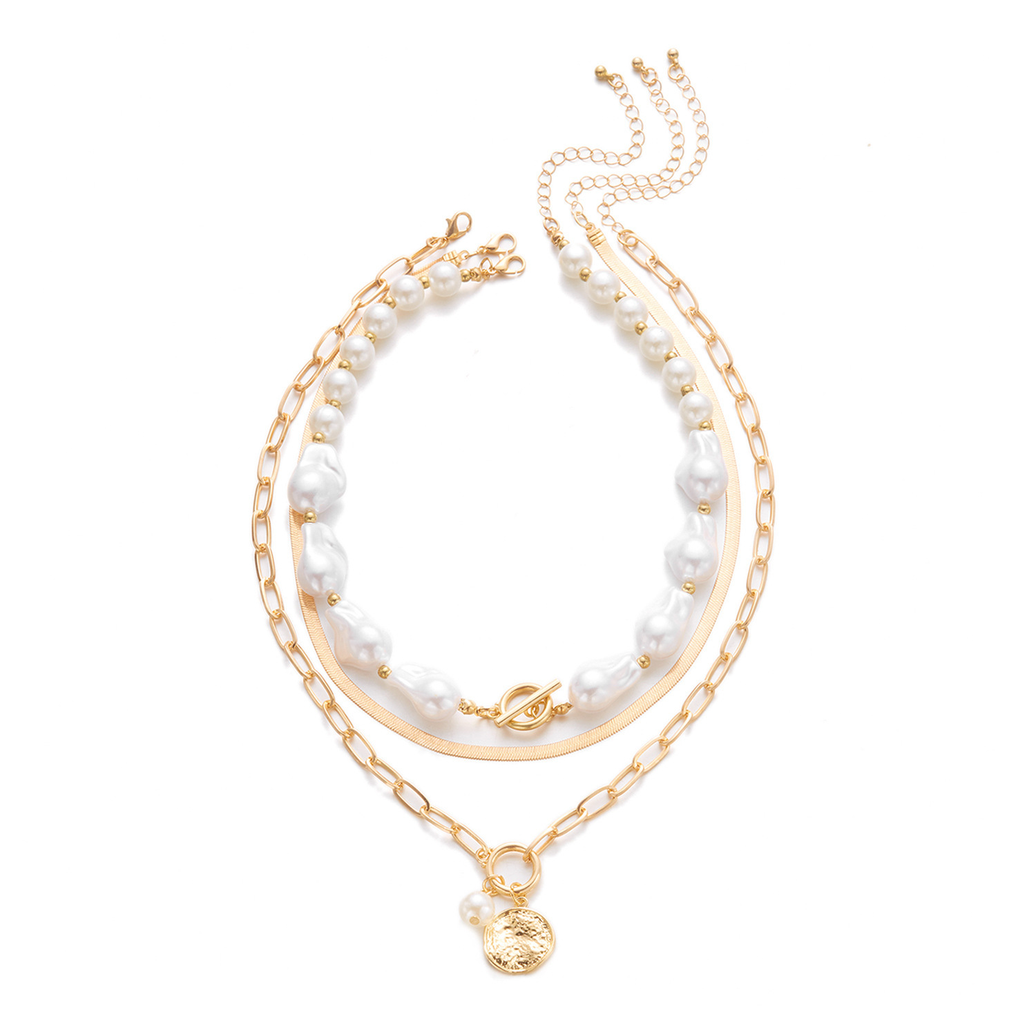Women Necklace Baroque Palace Style Imitation Pearl Tassel Necklace Geometric Flat Snake Bone Necklace
