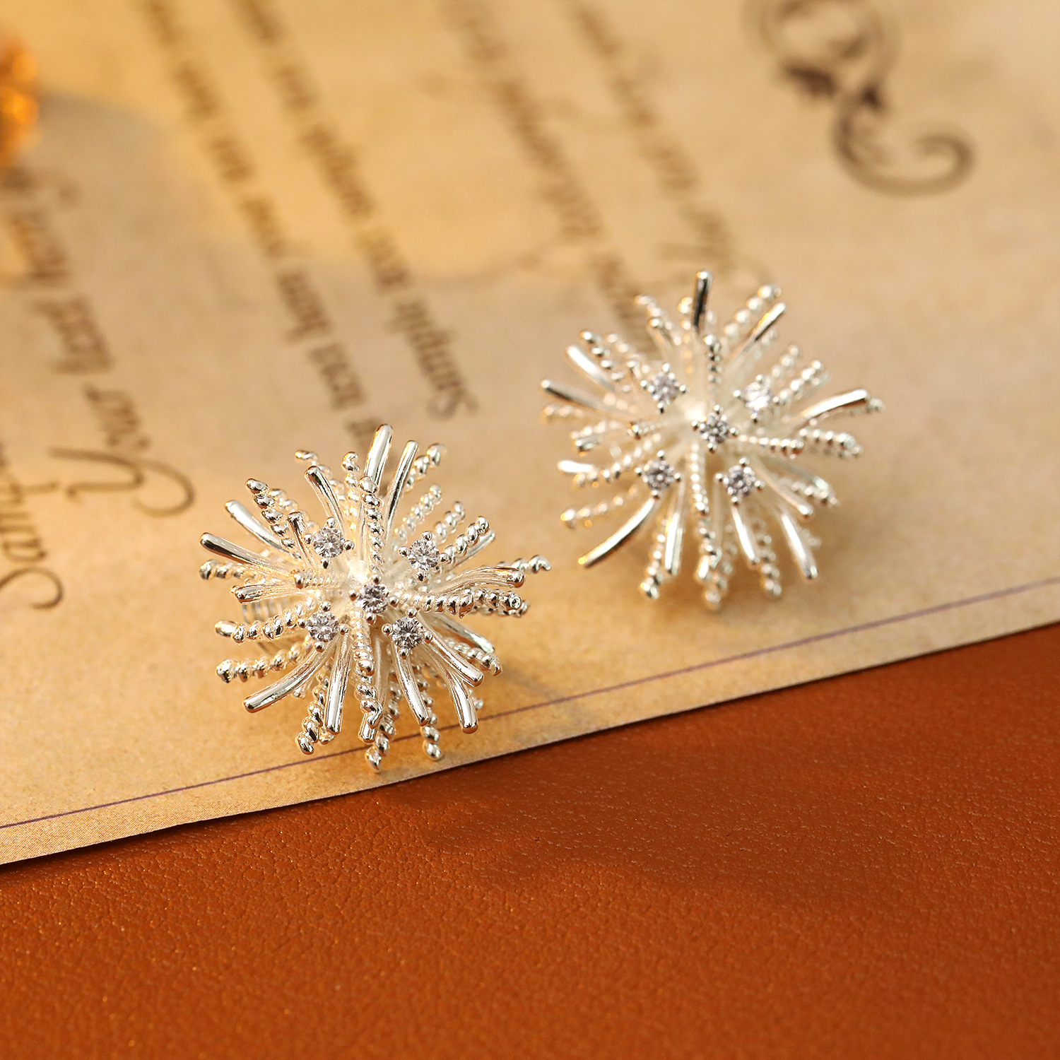 Exaggerated Dandelion Ear Studs Spring Summer Earrings Stunning Small Zircon Earrings