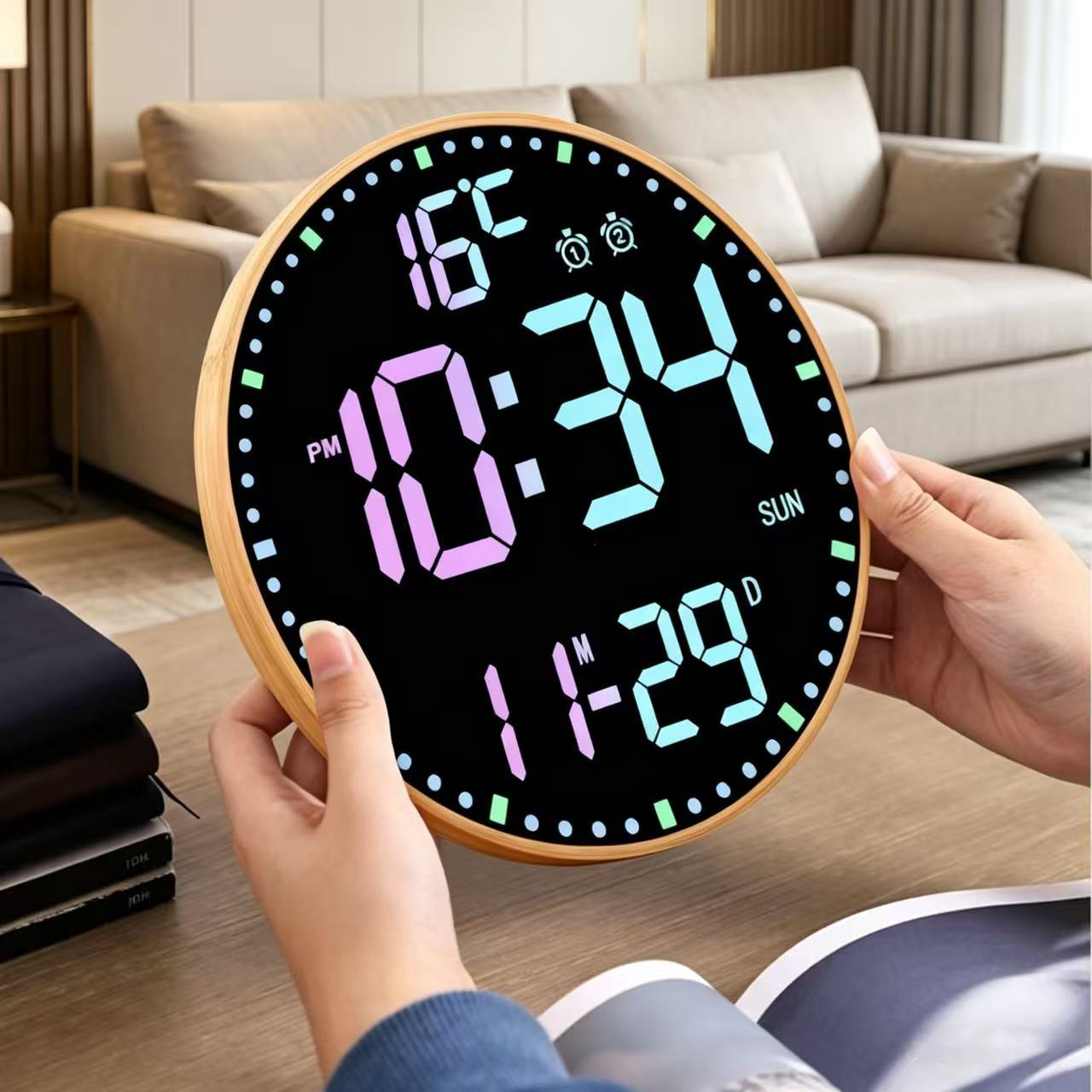 12-inch remote control electronic wall clock, digital perpetual calendar, living room alarm clock, student countdown round clock