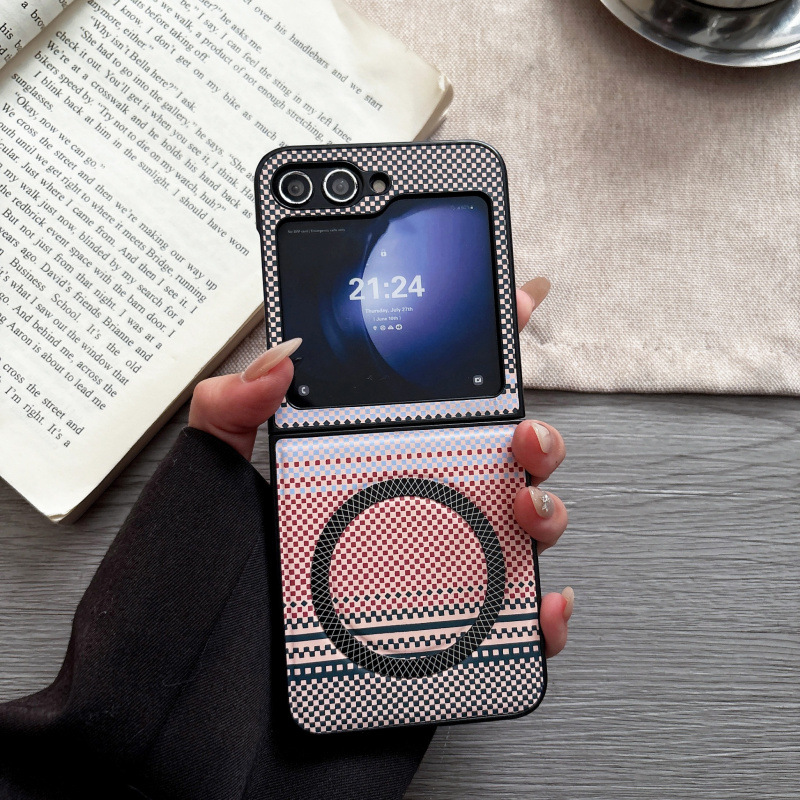 Compatible with Samsung Z Flip 7: Two-Tone Woven Texture Shock-Resistant Case, Z Flip 4 Magnetic Phone Case, Fold 7 Protective Case, MagSafe