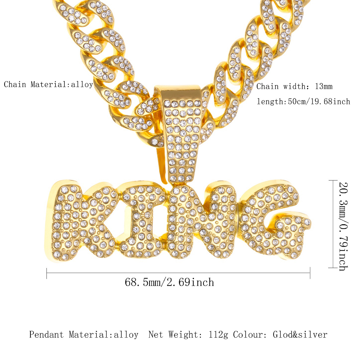 金色King吊坠项链