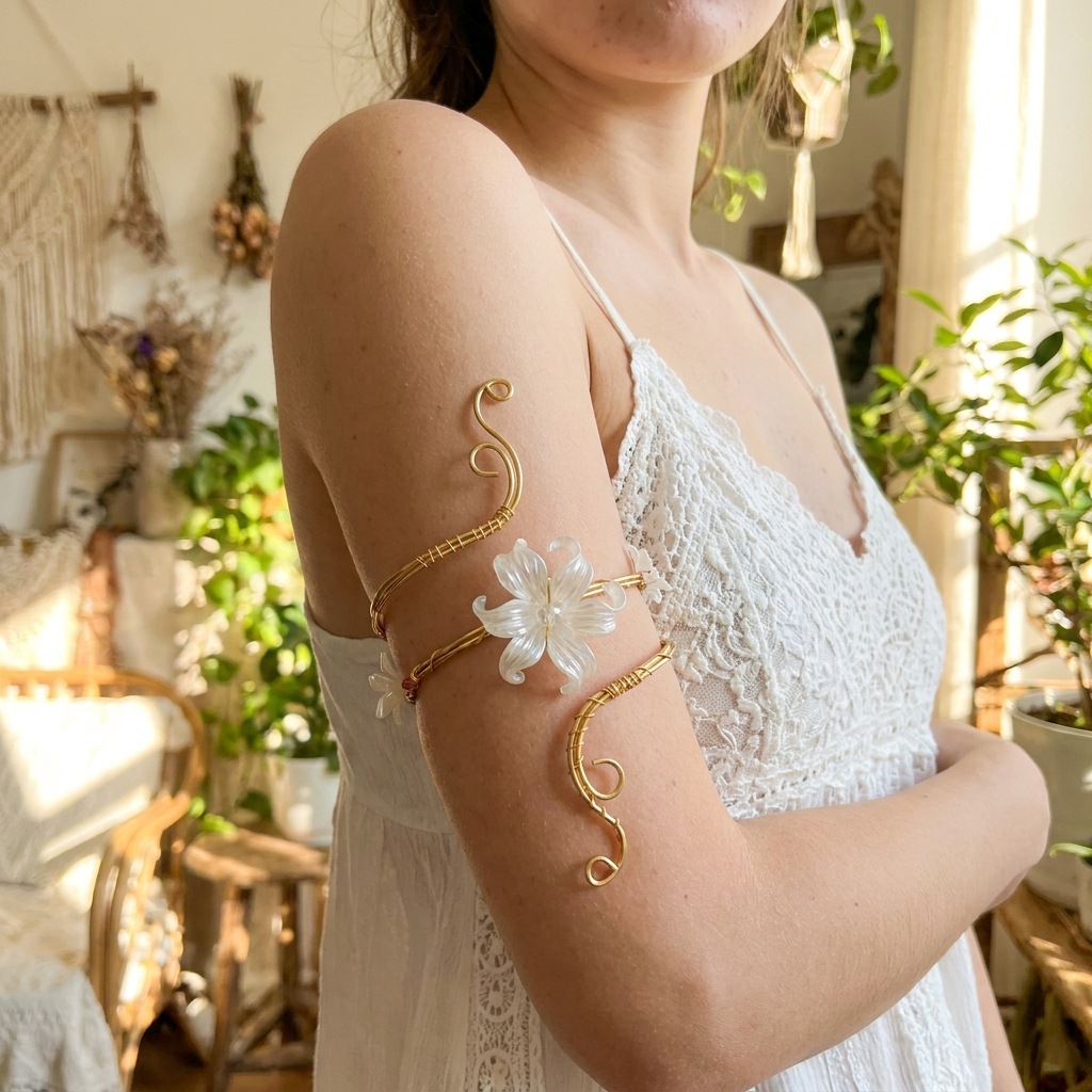 Flower Arm Bracelet Women Exaggerated Geometric Irregular Open Bangle Arm Ring Vacation Style Accessories