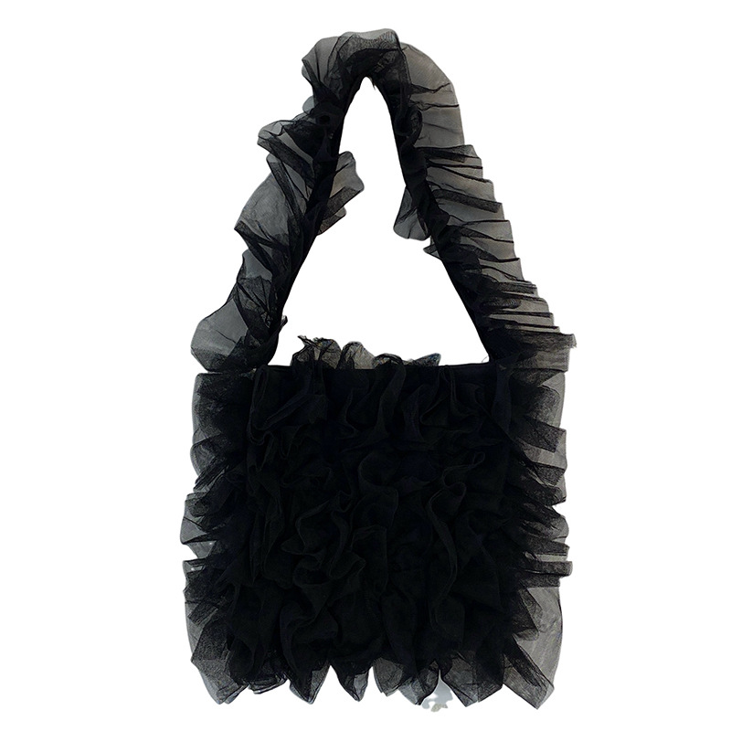 Sweet Girl Style Lace Pleated Bag Lace Soft Mesh Splicing Handbag Celebrity Style Underarm Shoulder Bag