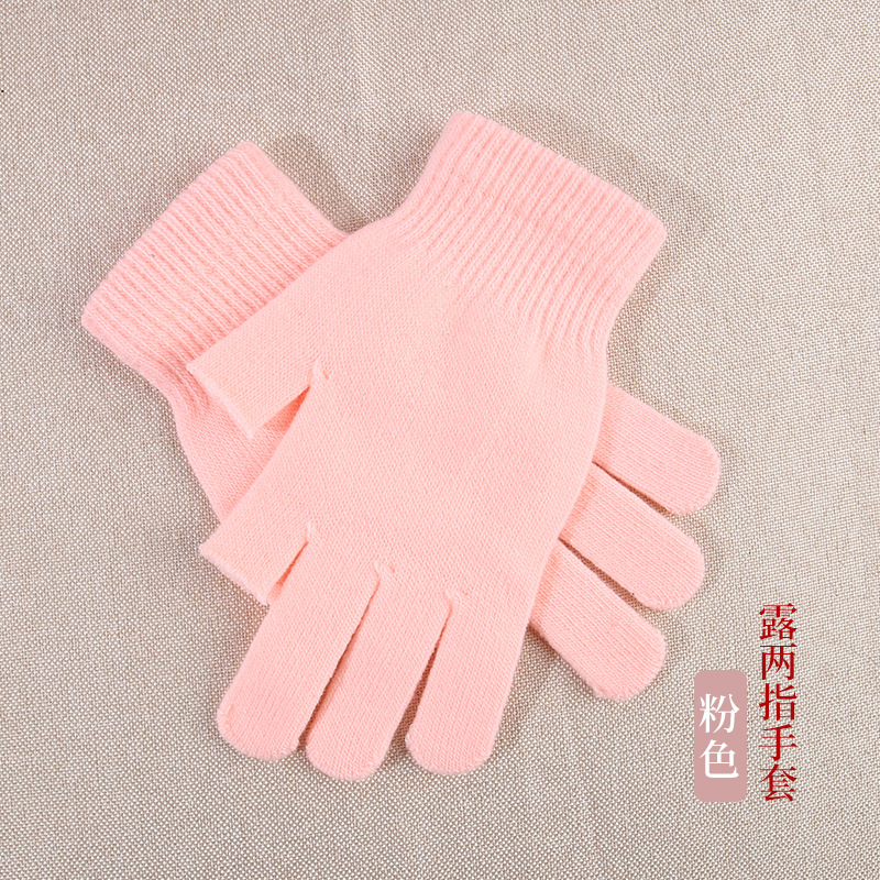 Half-Finger Gloves Unisex Autumn Winter Warm Anti-Cold Solid Color Knitted Two-Finger Exposed Touch Screen Cycling Gloves