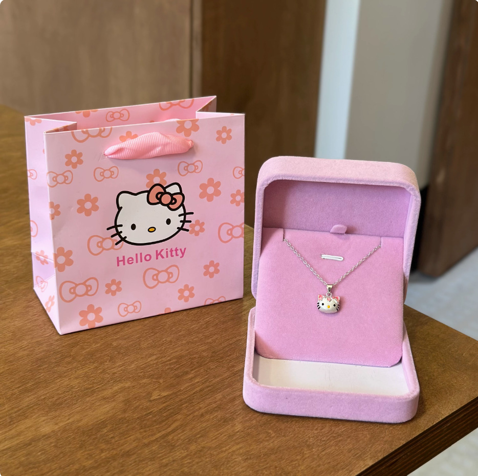 Birthday gift silver plated bracelet for women, sweet and cute Kitty pendant necklace baby children silver jewelry set for gift