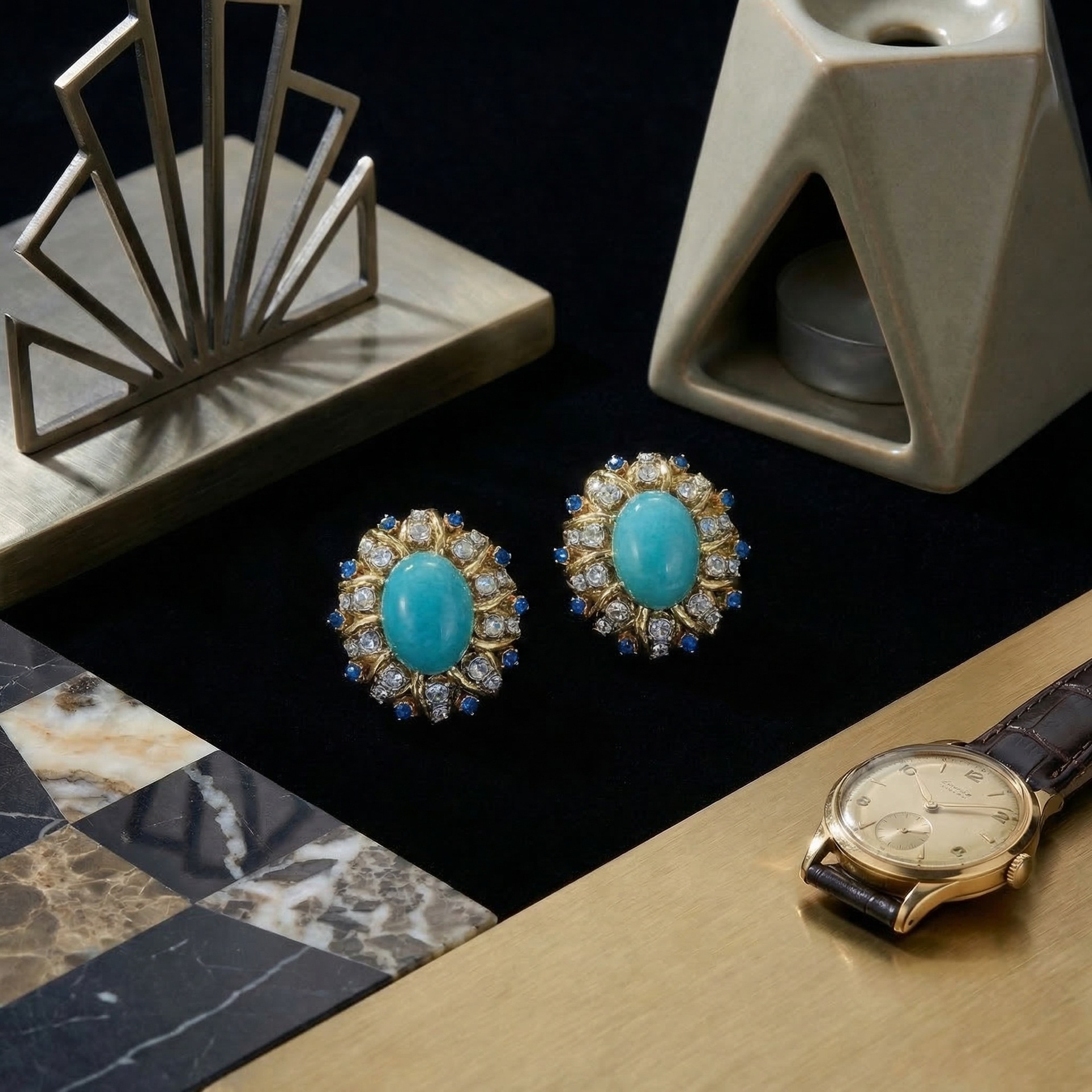 Qingdao vintage palace style natural stone sunflower set rhinestone accessories