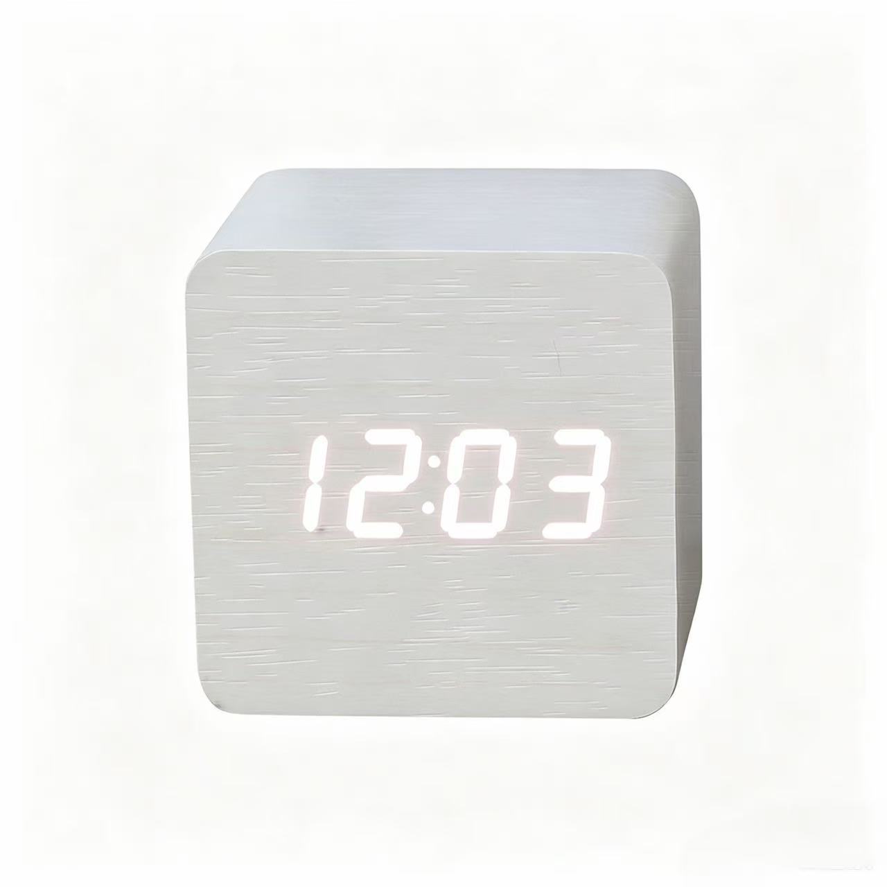 LED Wooden Clock Electronic Thermometer Voice Control LED Clock Digital Electronic Gift Clock Wooden Alarm Clock