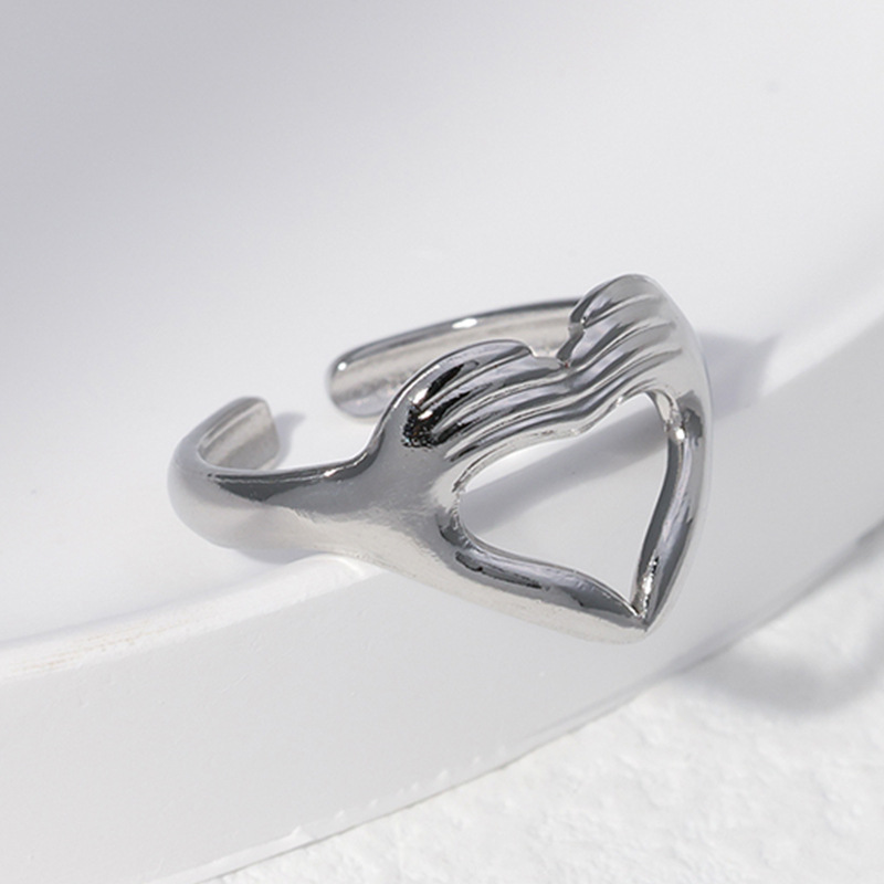 Titanium steel ring women leaf love shape niche simple open stainless steel ring