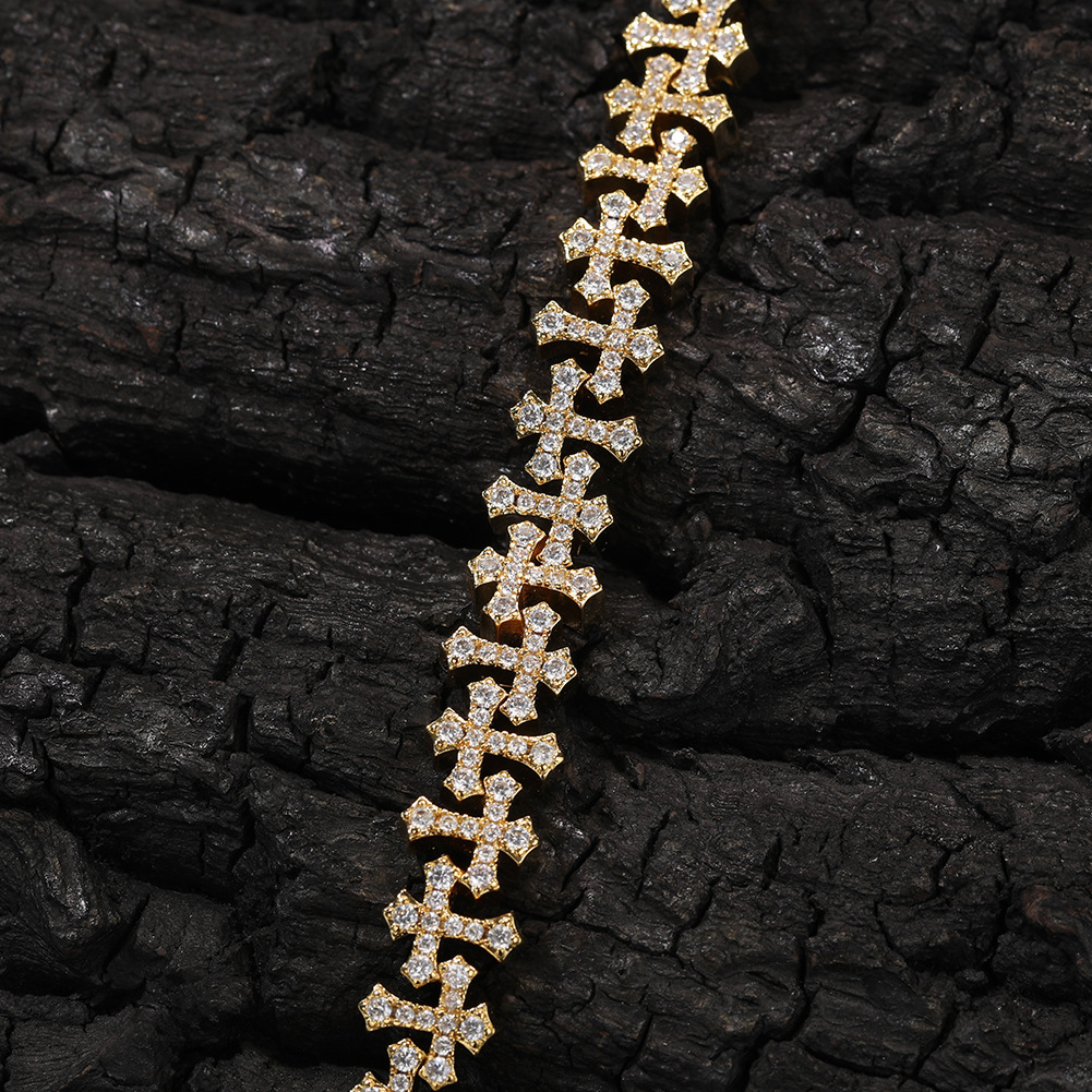 Hip Hop Copper Inlaid Zircon 11.5MM Cross Bracelet Unisex Bracelet Accessories