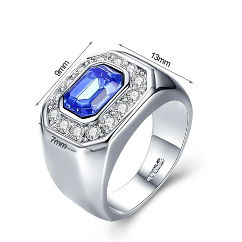 Blue Crystal Ring Simple Platinum-Plated Men Ring