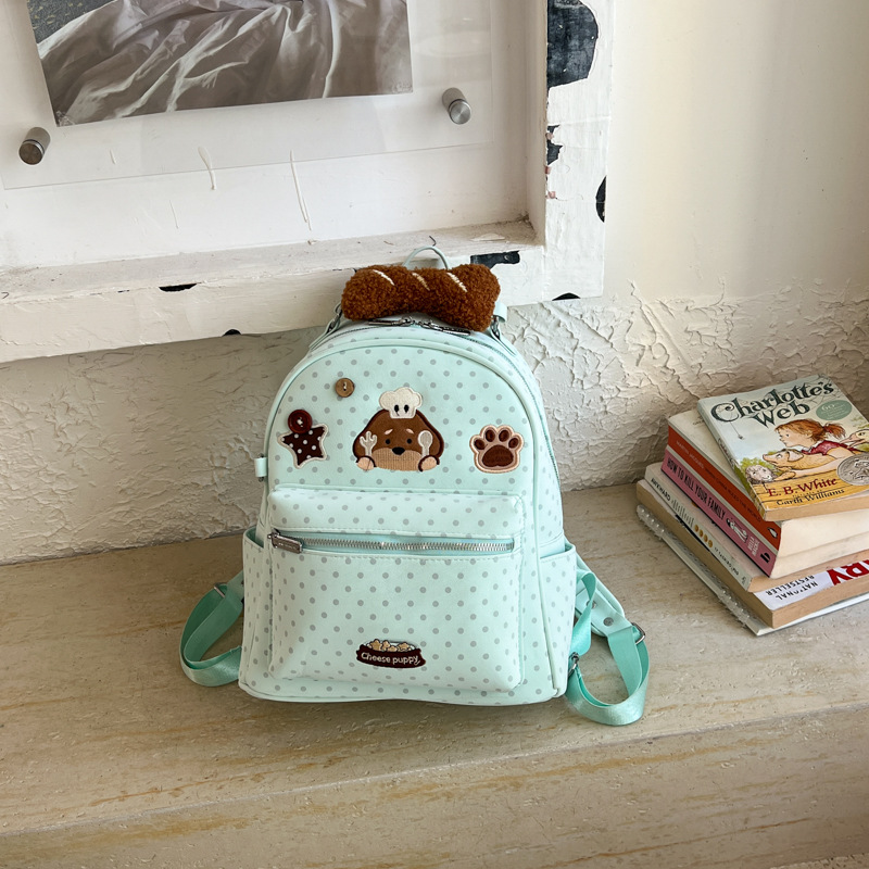 2026 New Cartoon Chef Dog Polka Dot Backpack for Women Cute Embroidery Student School Bag Large Capacity Commute Backpack