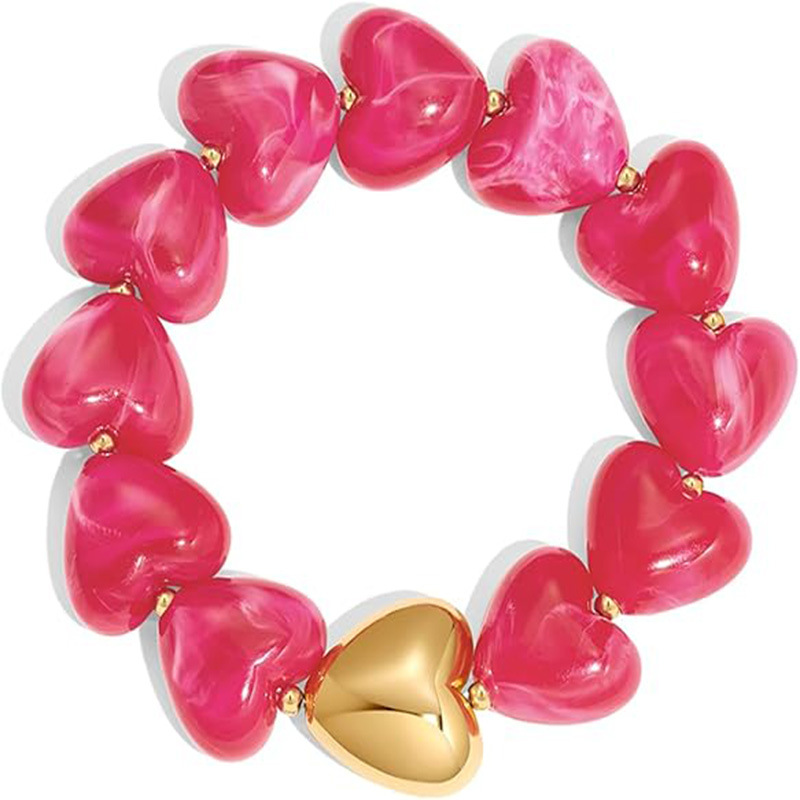 Multicolor Love Heart Acrylic Resin Beaded Bracelet Bohemian Style Women's Bracelet