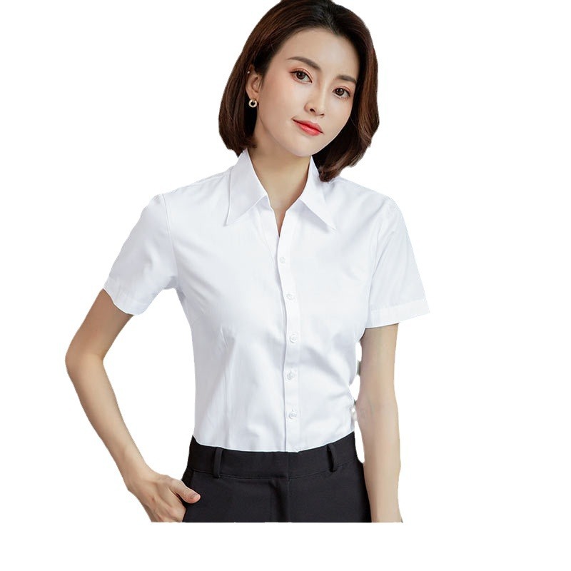 White Short-Sleeve Shirt Women Professional Summer 2024 New V-Neck Commute Formal Workwear Long-Sleeve Blouse