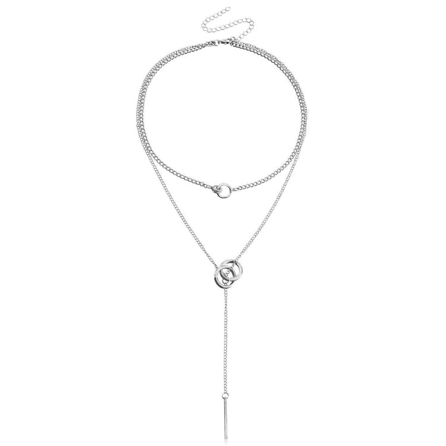 Accessories Cool Double Ring Choker Tassel Long Bar Pendant Necklace Sweater Chain Necklace