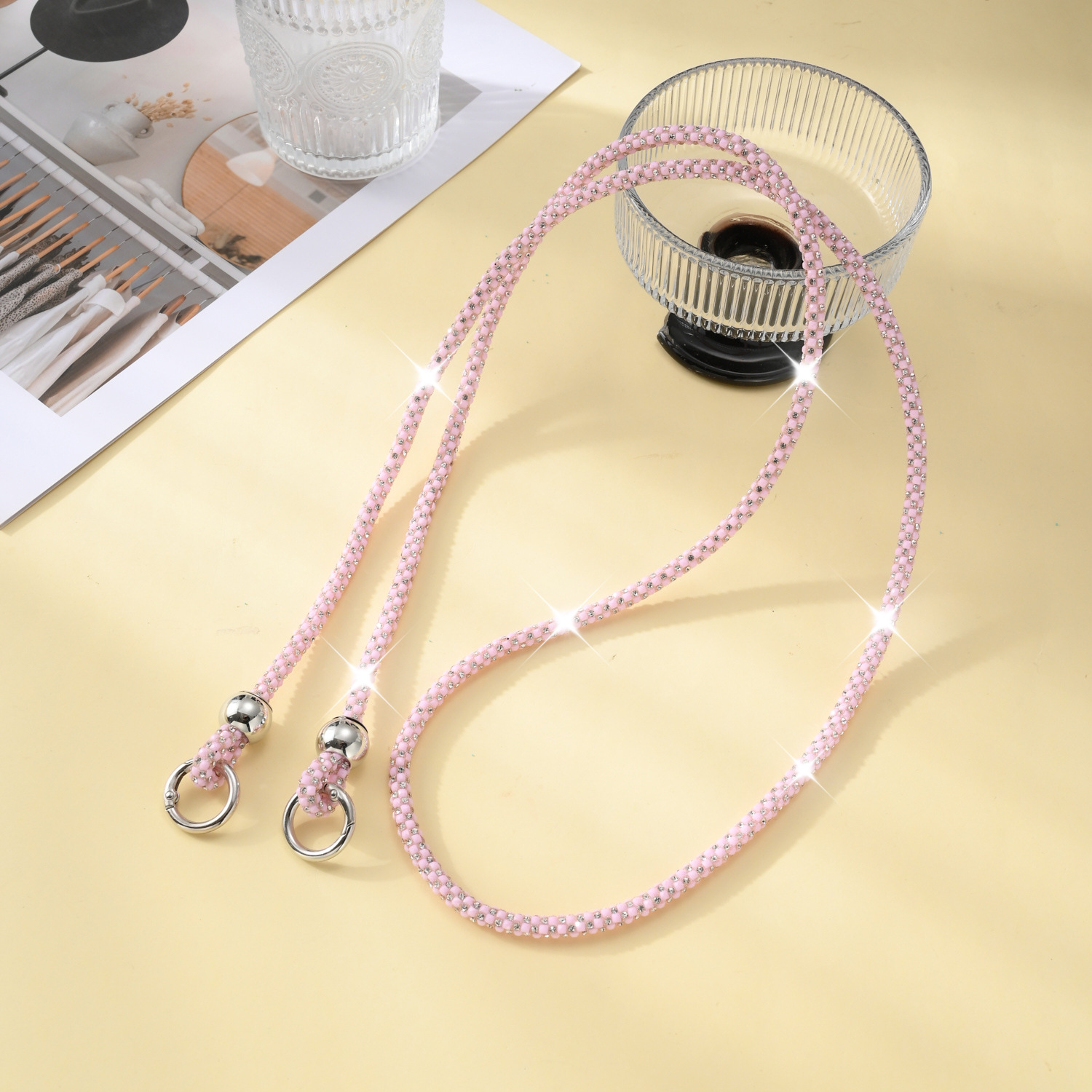 Beaded Rhinestone Crossbody Chain Luxury Diamond Long Phone Lanyard Bag Single Shoulder Chain