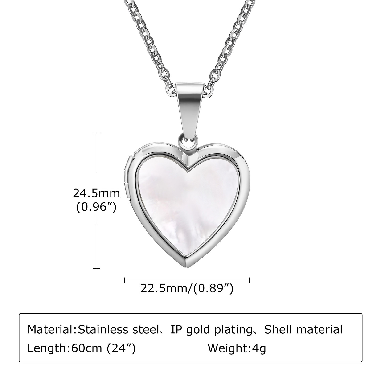 Stainless Steel Women's Gold Heart Pendant White Shell Abalone Pattern Necklace Openable Photo Locket Necklace