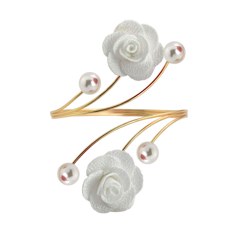 New metal open adjustable simulated pearl three-dimensional flower arm ring niche accessory