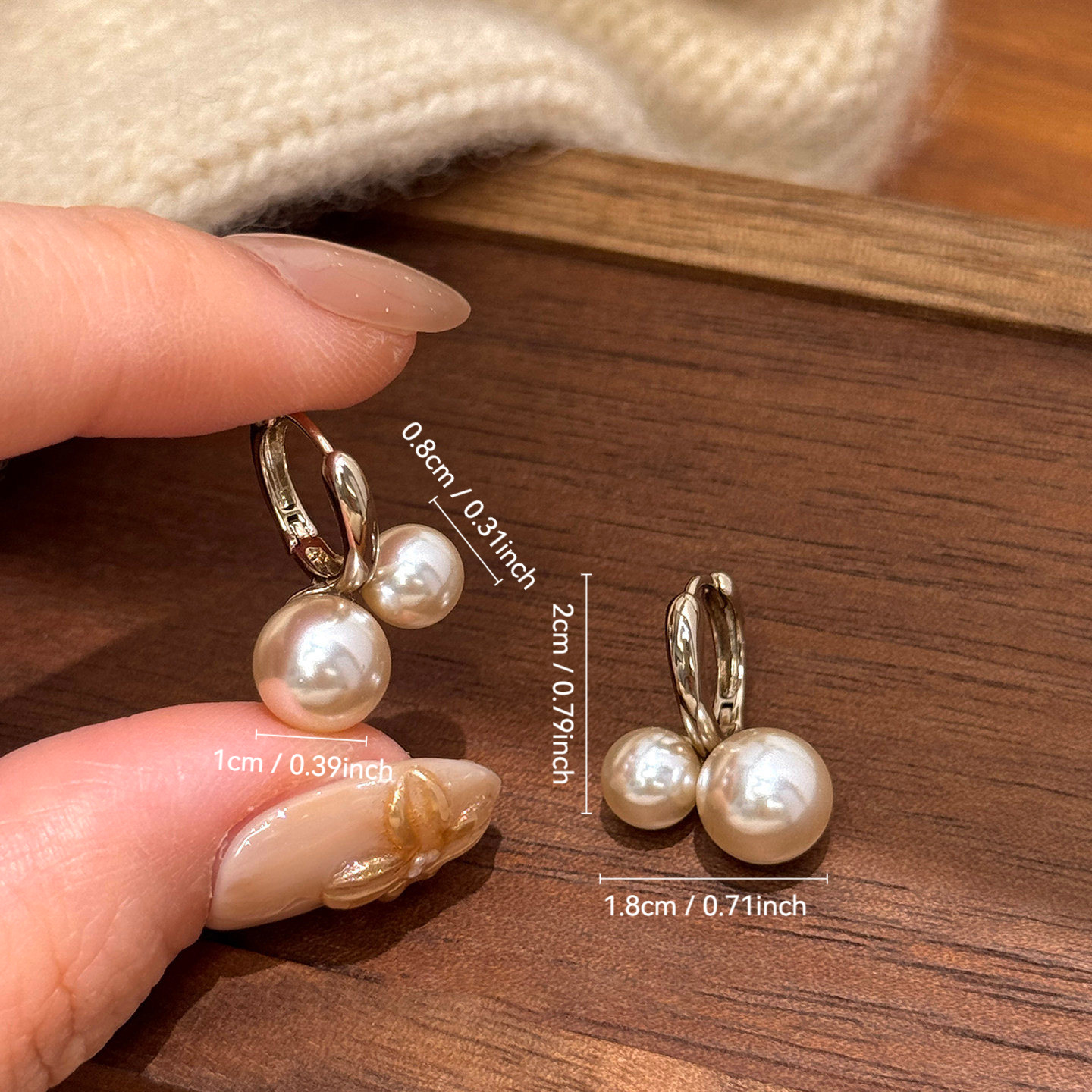 Gentle Mocha Mousse Pearl Earrings for Women 2026 New Double Bead Ear Cuff Earrings