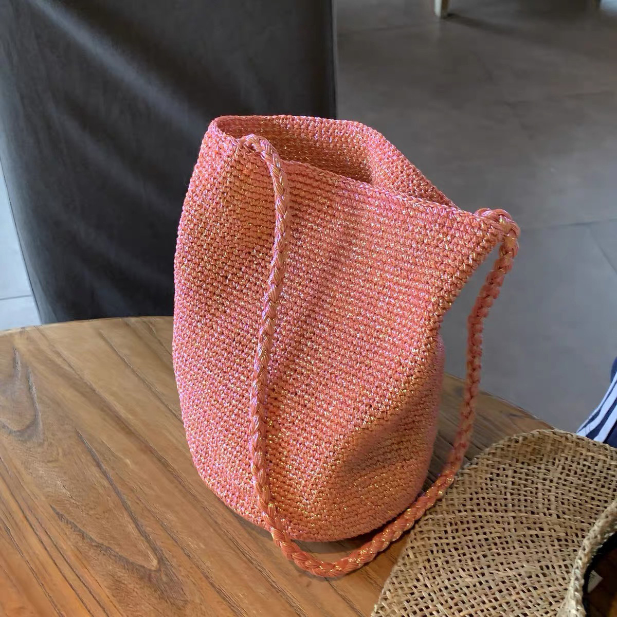 Sparkling Blue Niche Hand-Woven Single Shoulder Bag Casual Bucket Bag Handheld Bag Underarm Bag