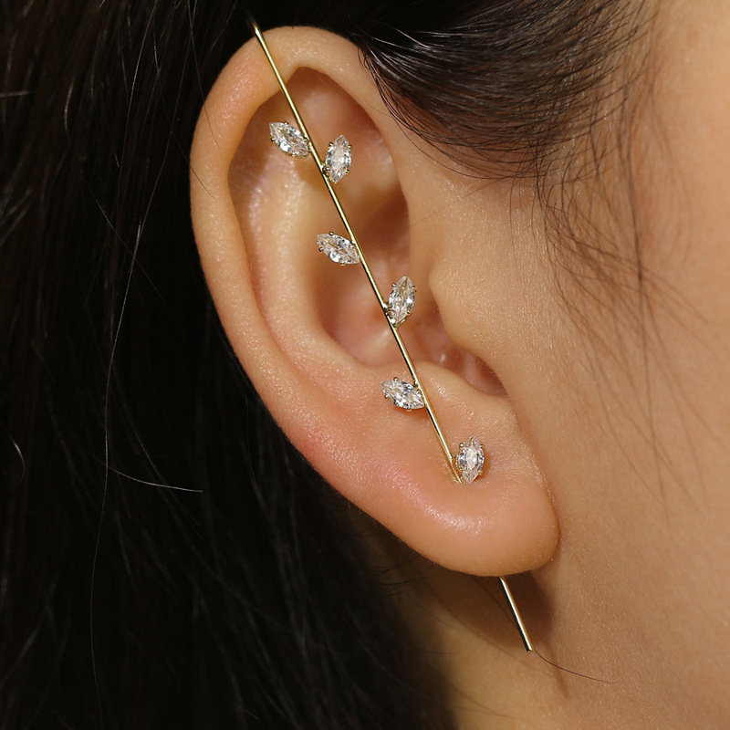 Fairy copper zircon gold earrings women ear cuff oblique line ear hook