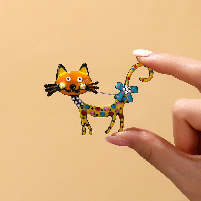 Cartoon Oil Drip Cat Brooch Colorful Enamel Animal Corsage Women's Coat Suit Pin Cute Decoration