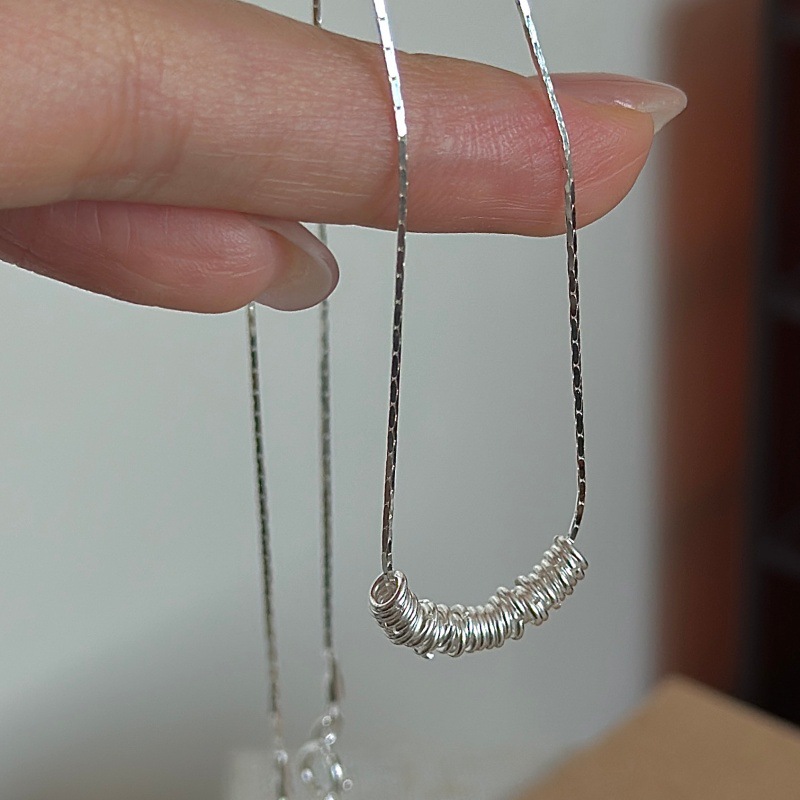 S925 sterling silver textured circle necklace collarbone chain