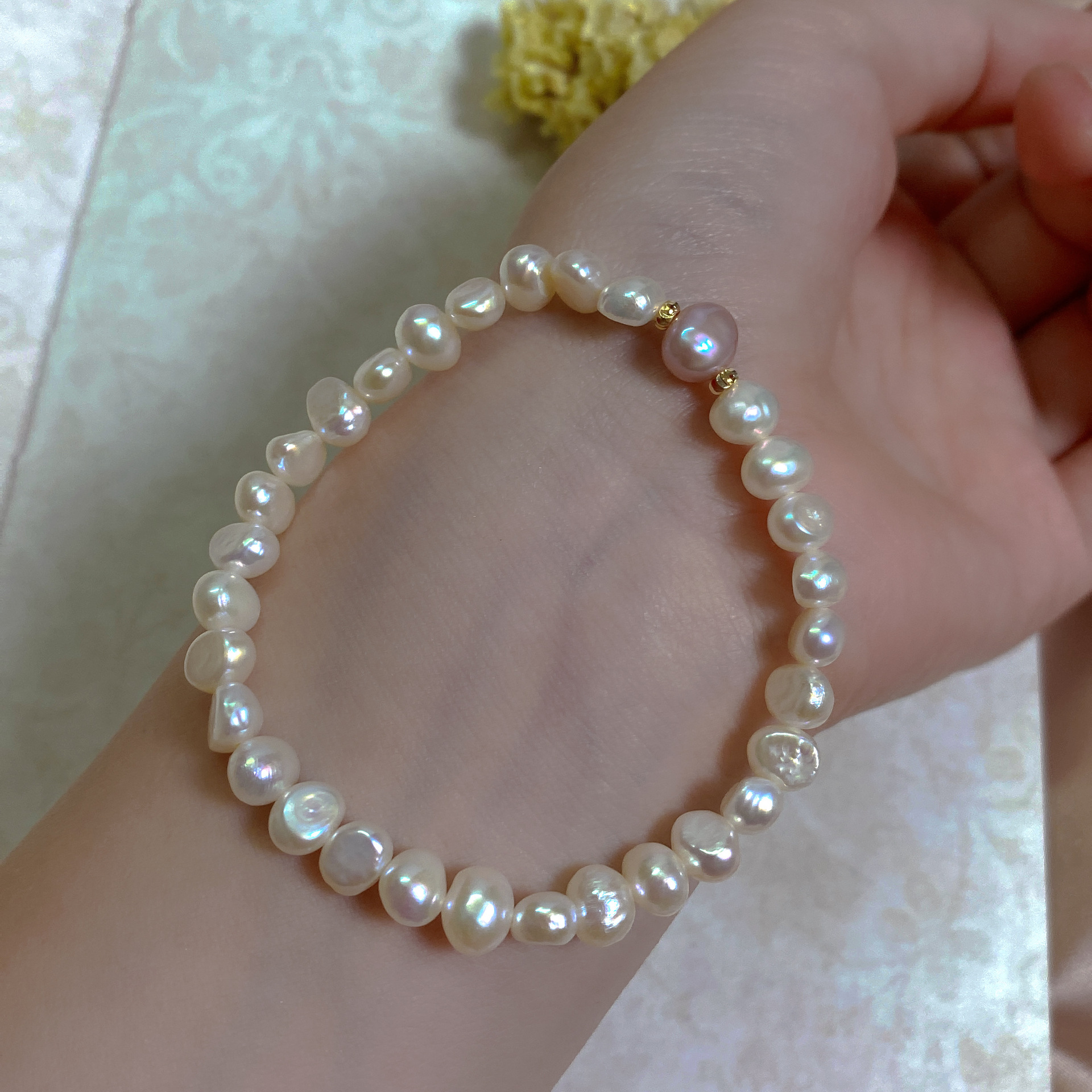 Irregular freshwater pearl bracelet elastic adjustable baroque style