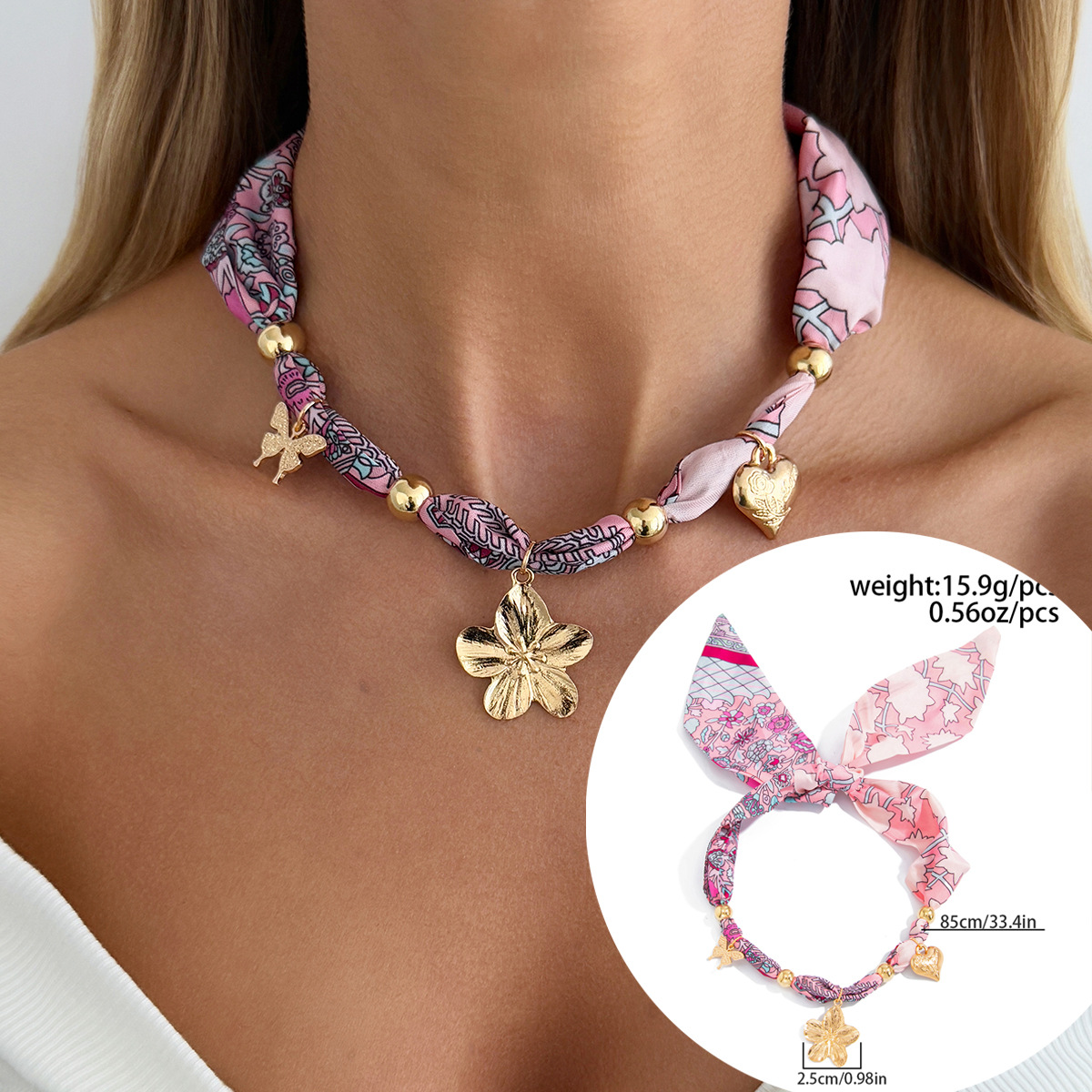 Accessories Colorful Printed Scarf Choker Necklace Ocean Series Starfish Butterfly Pendant Necklace