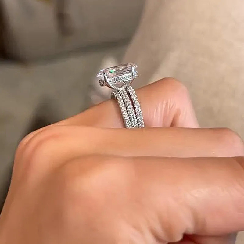 Cao Shi Luxurious Three-Piece Ring Set Wedding Engagement Geometric Jewelry Ring Super Shiny Ring