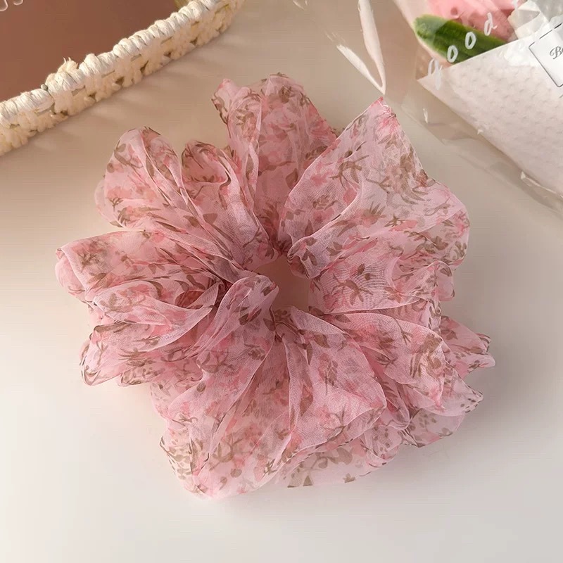 60#甜美粉樱碎花欧根纱发圈约20cm